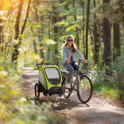 Aosom 3-in-1 Bike Trailer for Kids, Foldable Jogger Stroller, Green/Gray
