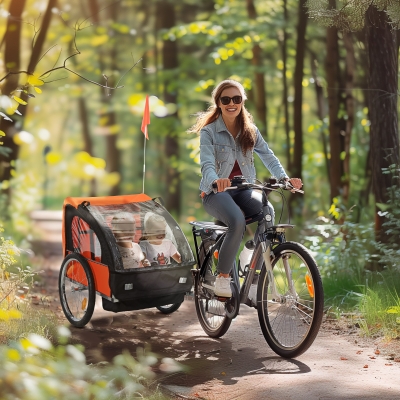 Aosom 2-Seat Child Bike Trailer for Kids with a Strong Steel Frame, 5-Point Safety Harnesses, & Comfortable Seat, Orange