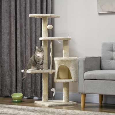 PawHut 46" Scratching Cat Tree Multi Level Activity Center Kitty Condo Furniture Post Beige