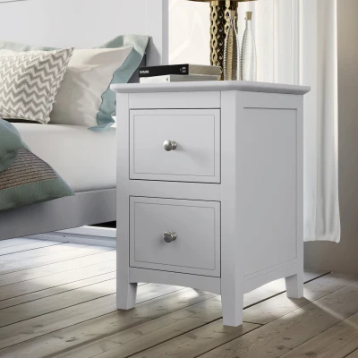 Solid Wood Nightstand with 2 Drawers, White
