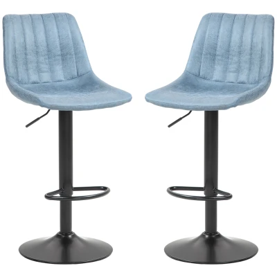 HOMCOM Counter Height Bar Stools Set of 2, Adjustable Height Bar Chairs with Swivel Seat, Leathaire Upholstery