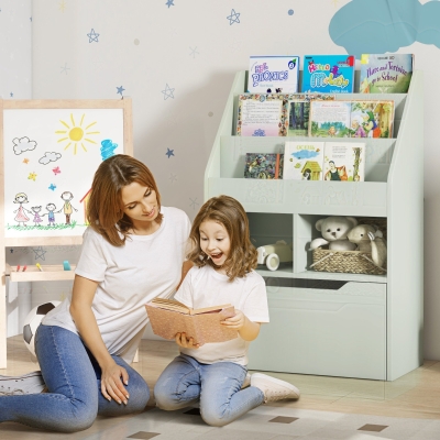 HOMCOM Kids Bookcase with Storage Drawer for Books, Reading Nook, for Classroom, Bedroom, Playroom, Green