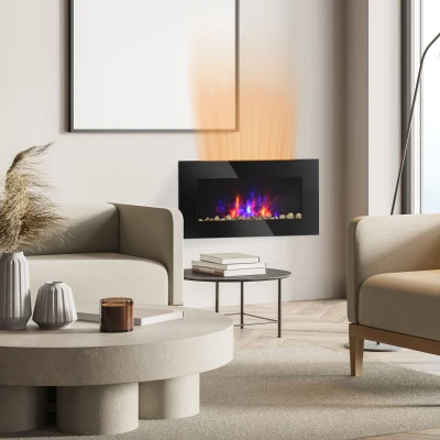 HOMCOM 28.5" Wall-Mounted Electric Fireplace, 7-Color Flame, Black