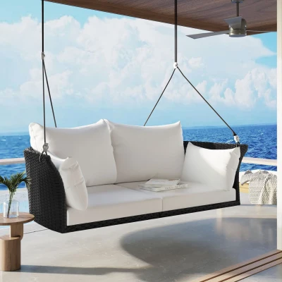 51.9" 2-Person Hanging Seat with Cushions, Black+White