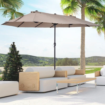 Outsunny 15ft Double-Sided Patio Umbrella, Tan