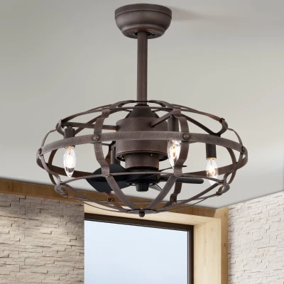 Modern Enclosed Ceiling Fan with Remote Control, Matte Black