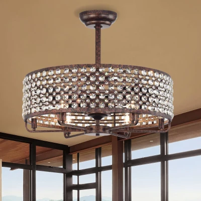 26.8" Crystal Chandelier Ceiling Fan with Remote Control, Rustic Brown