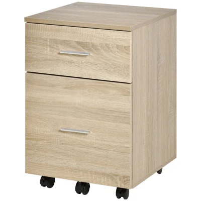 Vinsetto Mobile Filing Cabinet, Vertical File Cabinet with 2 Drawers, Wheels, for Letter or A4 File, Natural