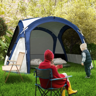 Outsunny 8 Person Dome Tent, Camping Tent with 4 Doors, Lamp Hook, Carry Bag, White