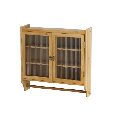 Vintage Double Door Wall Cabinet with Glass Doors, Natural