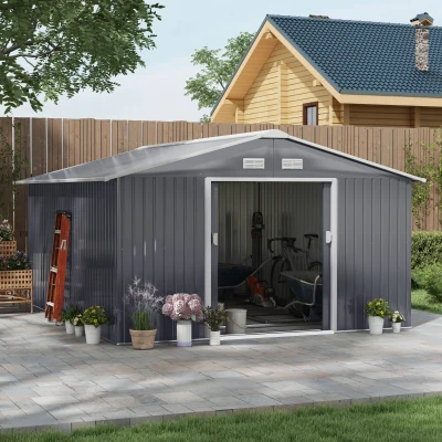 Outsunny 11' x 13' Outdoor Storage Shed, Dark Gray
