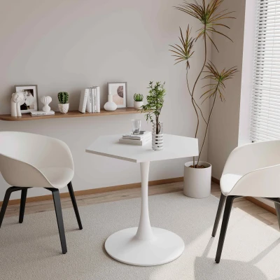 31.5" Modern Hexagonal Coffee Table with MDF Top and Metal Base, White