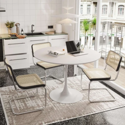 47.24" Modern Round Dining Table with Solid Wood Grain Top, White