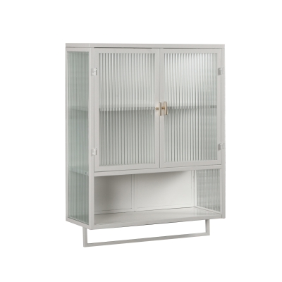 23.62" Modern Wall Cabinet with Glass Doors, White