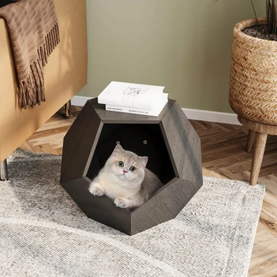 Modern Pet Furniture Cat Litter Side Table, Black Brown