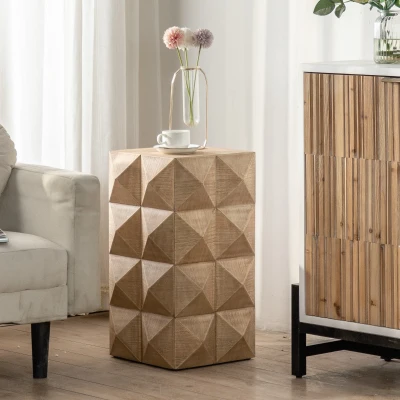 Retro Coffee Table with Three-Dimensional Embossed Pattern, Natural