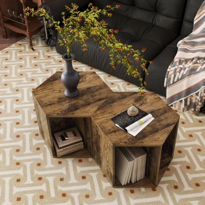 Hexagonal Coffee Table Set, Antique brown
