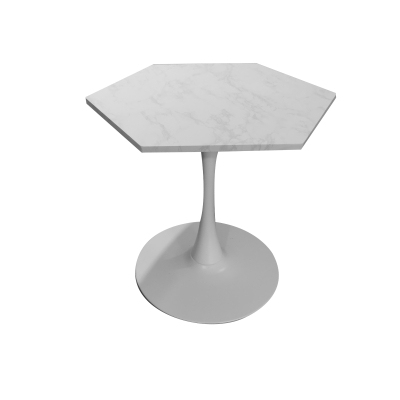 31.5" Modern Hexagonal Coffee Table with White Printed Marble Top, White Marble