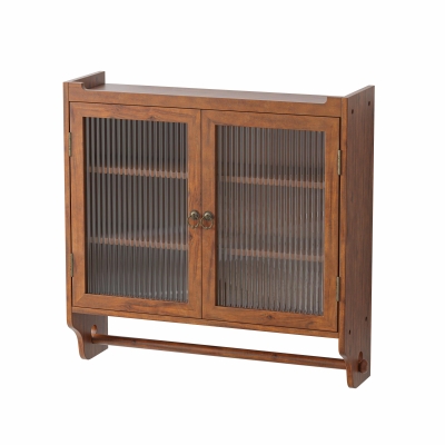 Vintage Double Door Wall Cabinet with Glass Doors, Brown