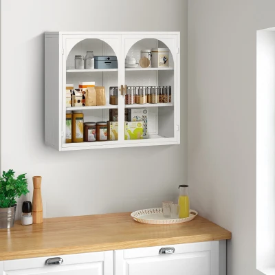 27.56" Modern Wall Cabinet with Glass Doors, White