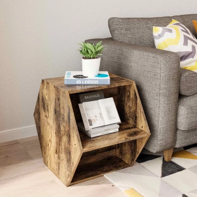 Hexagonal Coffee Table Side Table Nightstand, Antique brown