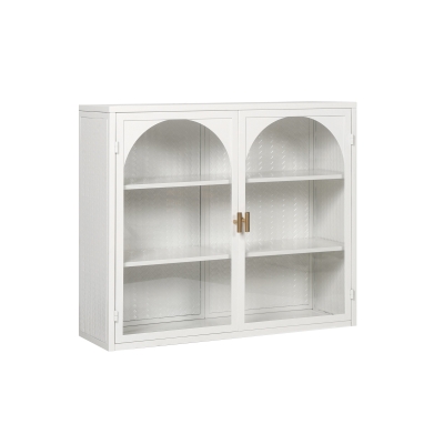 27.56" Modern Wall Cabinet with Glass Doors, White