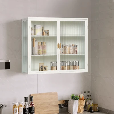 27.56" Modern Two-Door Wall Cabinet with Three-Tier Storage, White