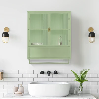 23.62" Modern Two-Door Wall Cabinet with Two-Tier Enclosed Storage, Green