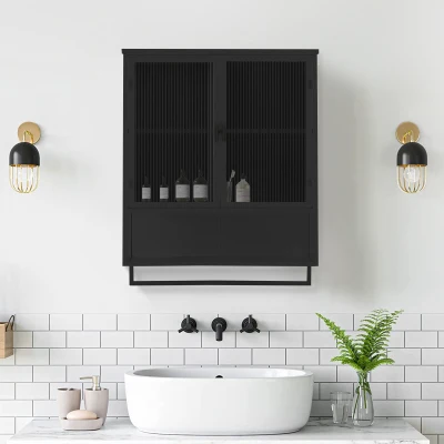 23.62" Modern Wall Cabinet with Glass Doors, Black