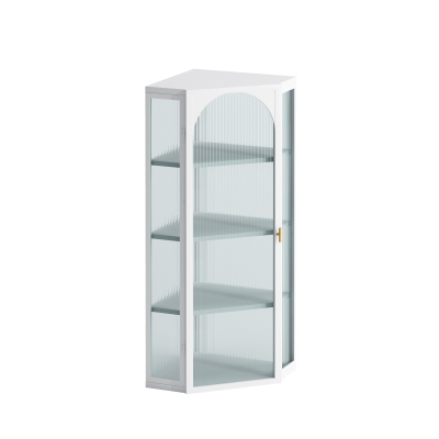 Glass Door Wall Mounted Corner Cabinet with Four-Tier Storage for Bedroom, White