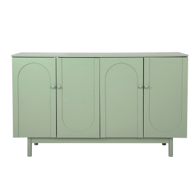 4-Door Intaglio Storage Cabinet with Pine Legs, Mint Green