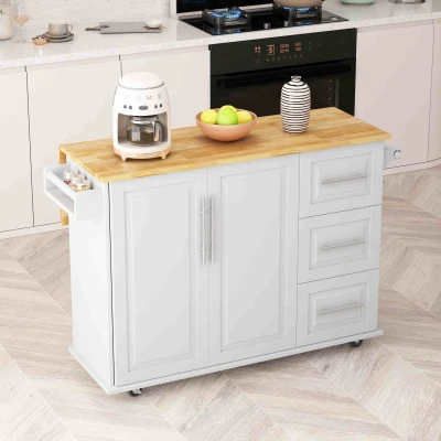 Kitchen Island Cart with 2 Door Cabinet, White