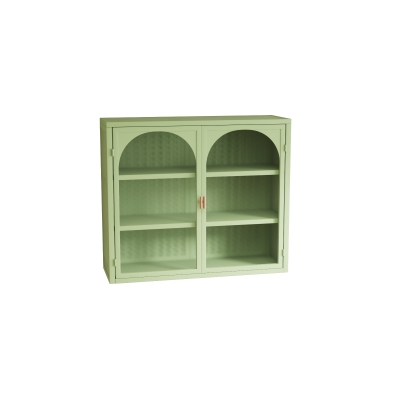 27.56" Glass Doors Modern Two-Door Wall Cabinet with Three-Tier Storage, Green