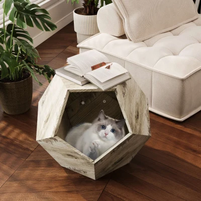 Modern Pet Furniture Cat Litter Box, White Oak