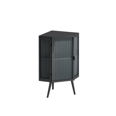 22.25" Floor Corner Cabinet with Tempered Glass Door & Storage Shelves for Bathroom, Black