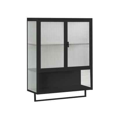 23.62" Modern Wall Cabinet with Glass Doors, Black