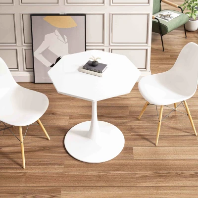 31.5" Modern Octagonal Coffee Table with MDF Top and Metal Base, White