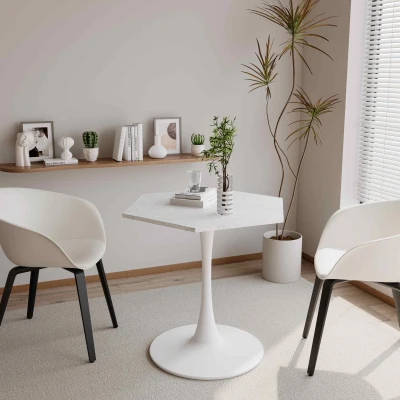 31.5" Modern Hexagonal Coffee Table with White Printed Marble Top, White Marble
