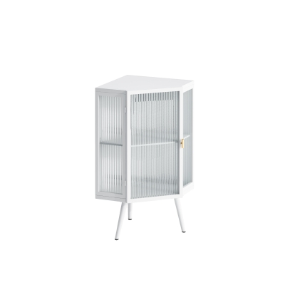 22.25" Floor Corner Cabinet with Tempered Glass Door, White
