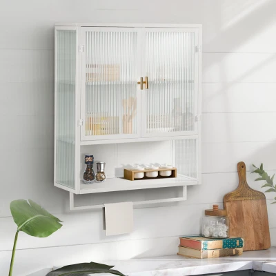23.62" Modern Wall Cabinet with Glass Doors, White