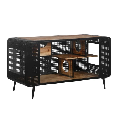 Spacious Cat House with Tempered Glass, Black+Brown