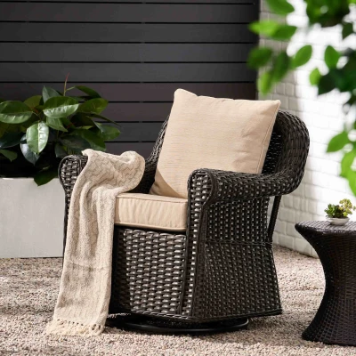 Outdoor Patio Chair with Water-Resistant Cushions, Brown+Beige