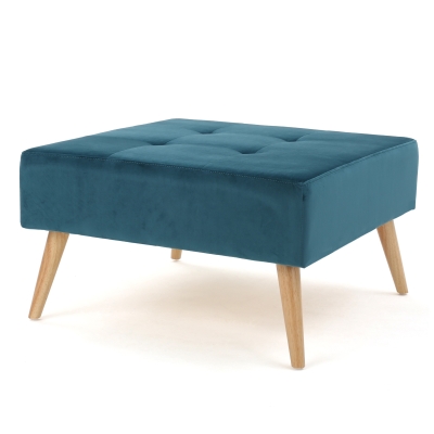 Velvet Ottoman with Cushioned Top, Teal