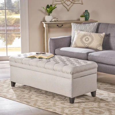 Storage Ottoman with Birch Legs, Light Grey
