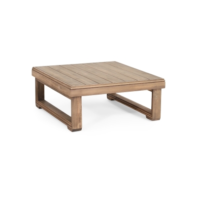 Rustic Acacia Wood Coffee Table with Slat Design and Sled Legs, Brown