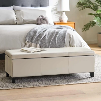 Storage Ottoman with Contemporary Design, Ivory