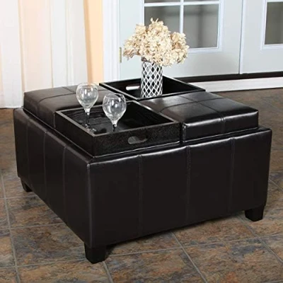 Storage Ottoman with Cushioned Top, Chocolate