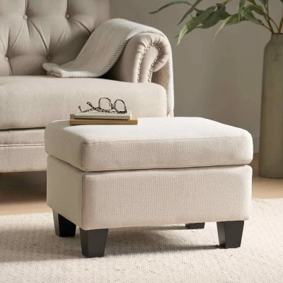 Fabric Ottoman with Smooth Upholstery, Linen