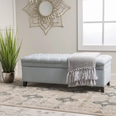 Storage Ottoman with Birch Legs, Light Blue Gray
