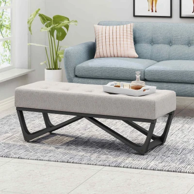Ottoman with Cushioned Top, Light Grey